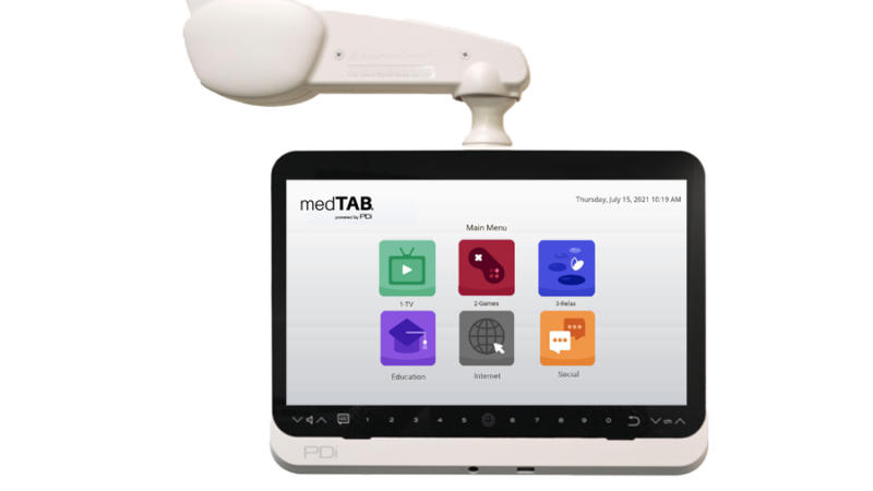 A medTAB powered by PDi screen and mount